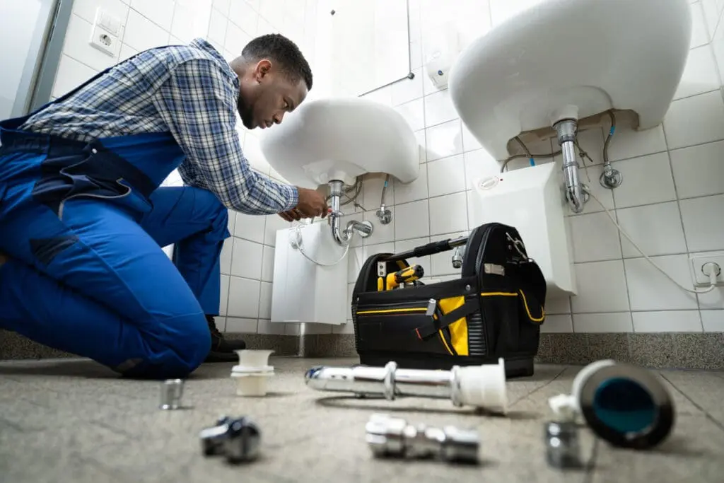 Professional plumber at work